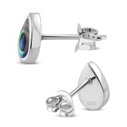 Abalone Shell Pear Shaped Drop Silver Stud Earrings, e150